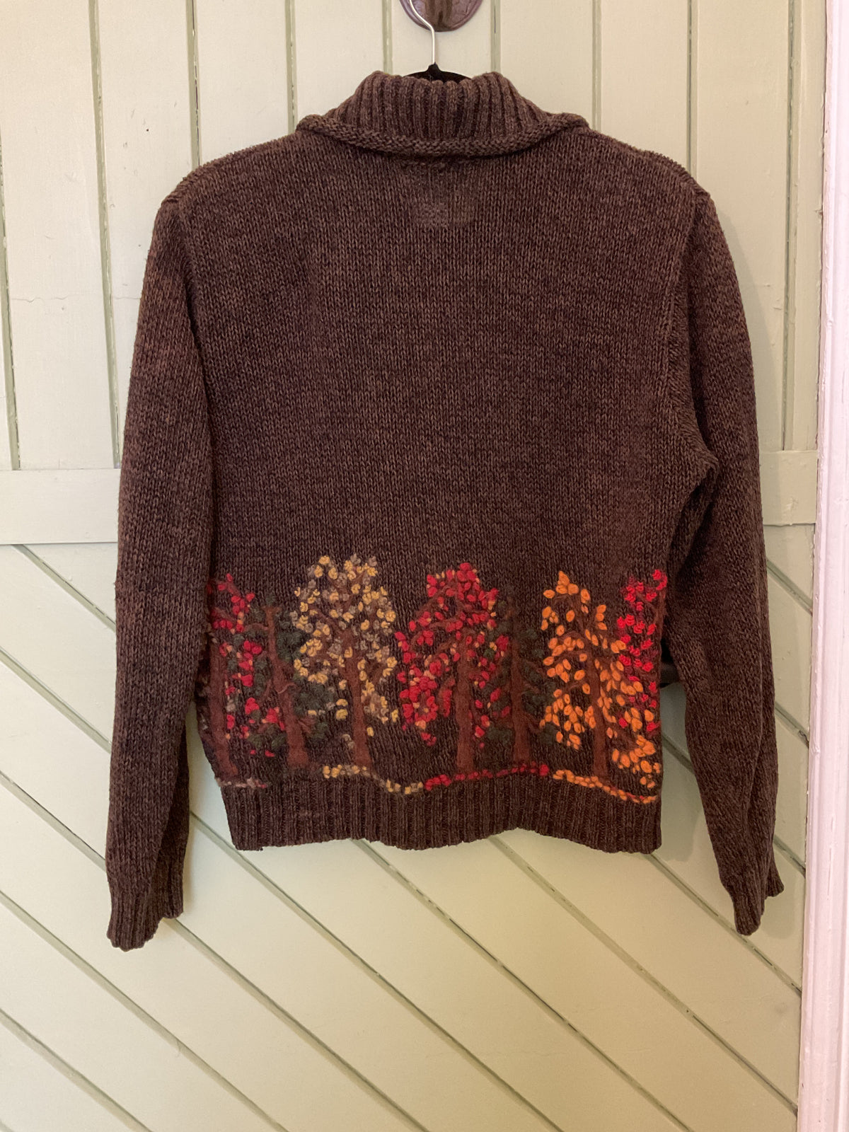 Susan Bristol brown knit cardigan, hand embroidered, size M