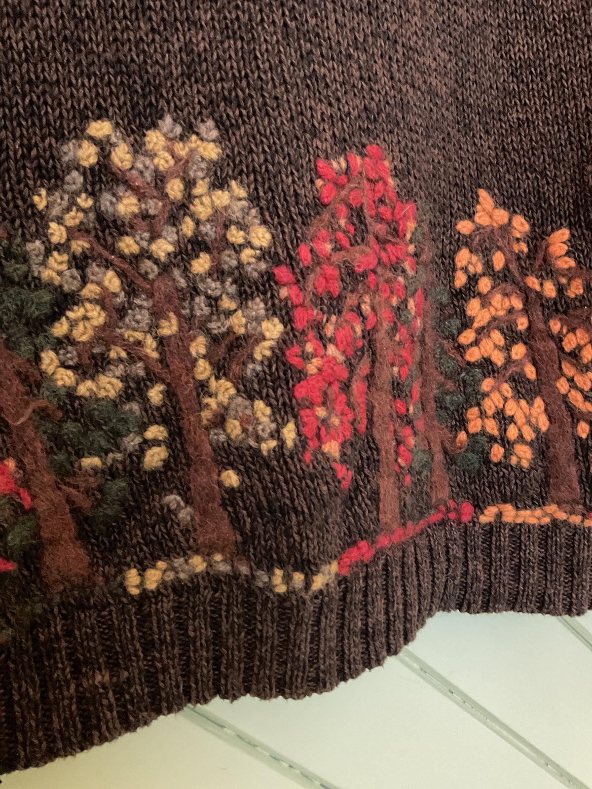 Susan Bristol brown knit cardigan, hand embroidered, size M